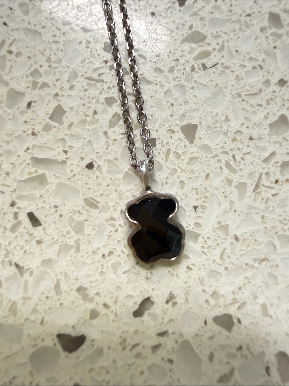 Tous Silver Chain Necklace with Onyx Bear Pendant